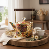 Arabic Calligraphy Gold Metal Tea Kettle | Elegant Wooden Handle & Crystal Lid | 1 Litre / 1.5 Litre   | Premium Majlis Hospitality Gift