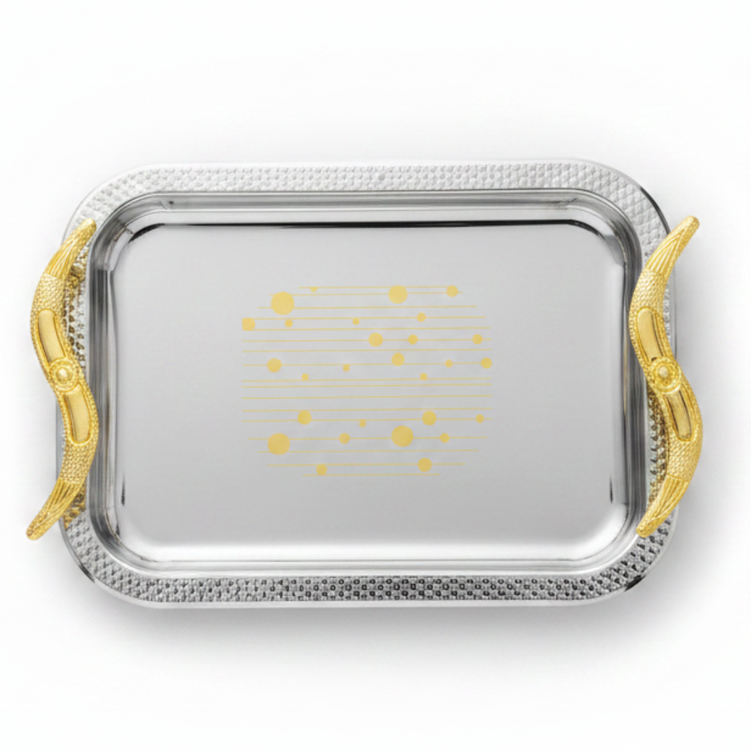 Maximan Luxury Silver & Gold Stainless Steel Serving Tray with Handles | 28.5 × 19 cm |