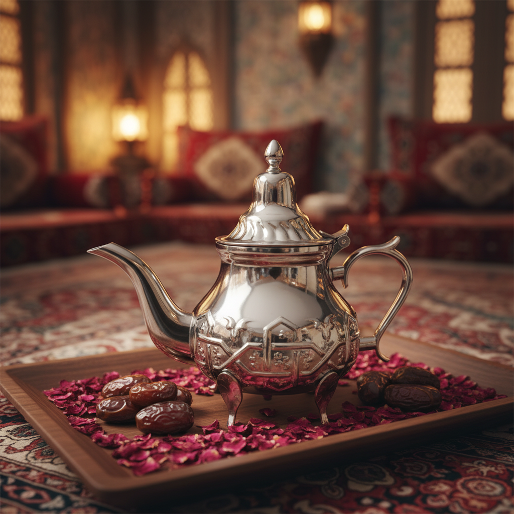إبريق شاي عربي فضي من الستانلس ستيل من أفكو بأرجل مزخرفة | تصميم منقوش فاخر | 600 مل |