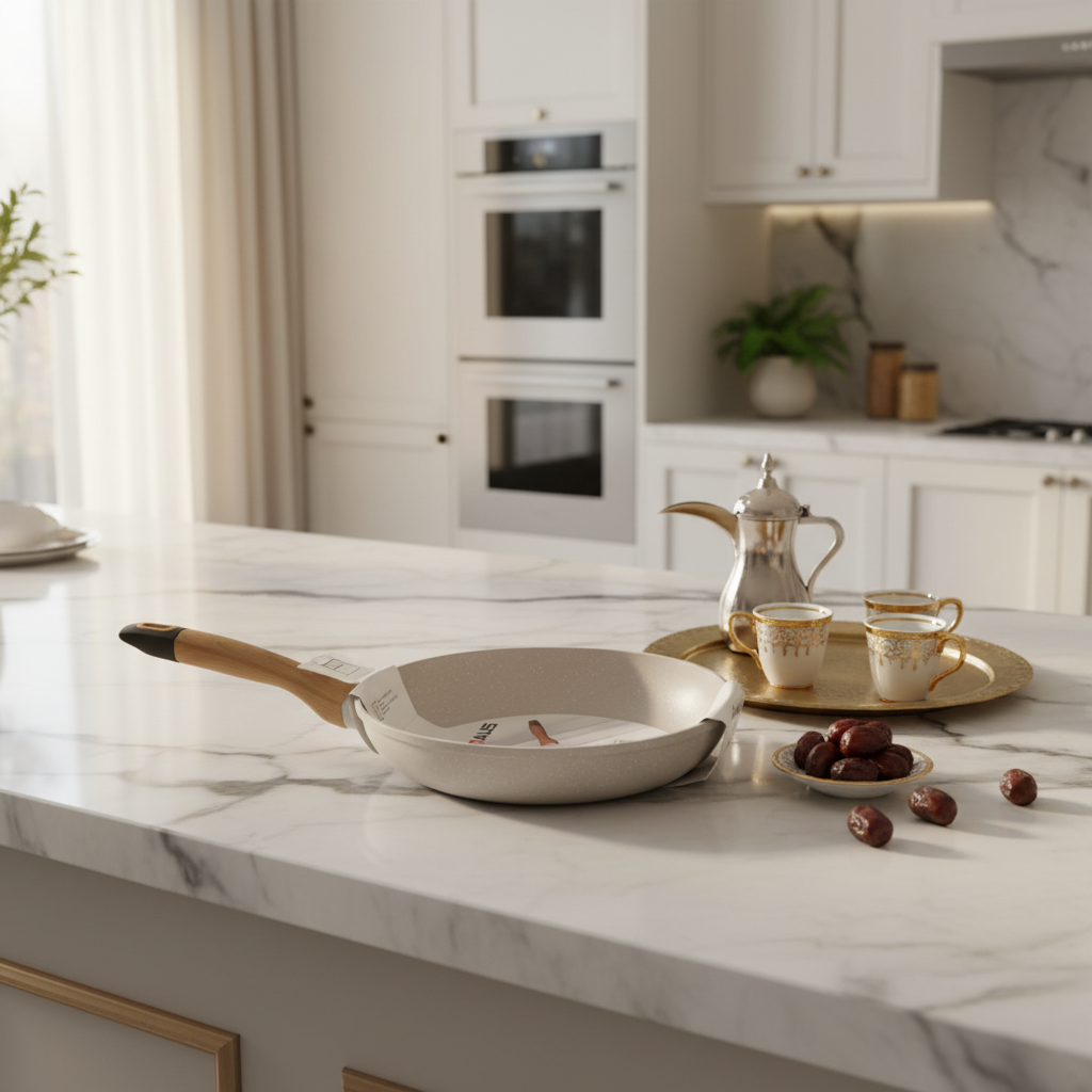 Millermaus Forged Aluminium Non-Stick Fry Pan 26cm | Cream Stone Finish with Wooden Handle