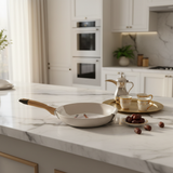 Millermaus Forged Aluminium Non-Stick Fry Pan 26cm | Cream Stone Finish with Wooden Handle