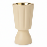 Hamid Ceramic Incense Burner | Ribbed Hourglass Design with Gold Insert | 17cm | Off-White & Beige
