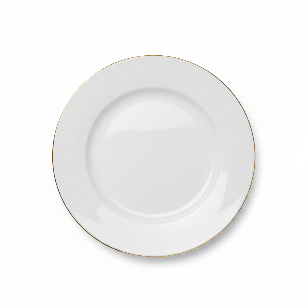 White Porcelain Dinner Plate with Gold Rim - 10 Inch