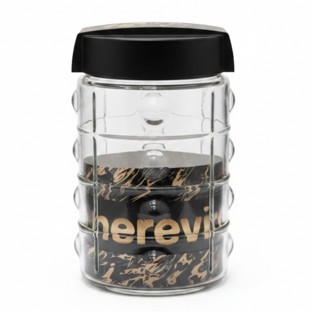 Herevin Glass Storage Jar with Black Lid - 18×10cm / 22×10cm