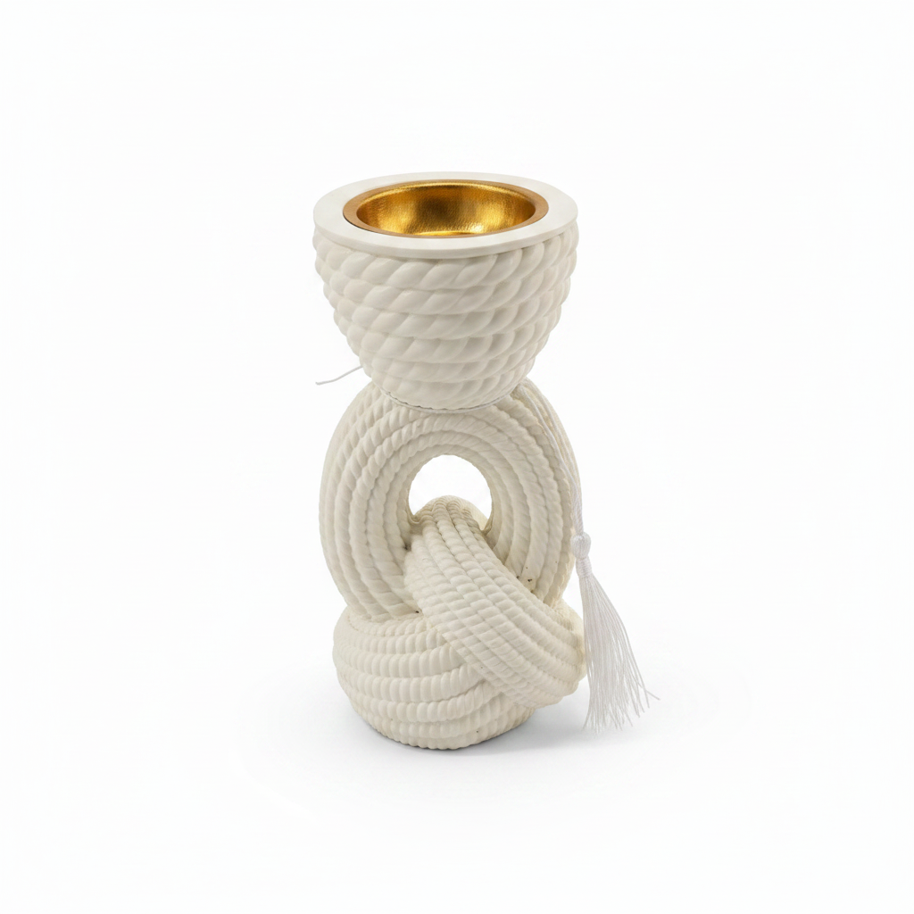 Chalk Rope Knot Incense Burner   17×5 cm - White / Cream / Black