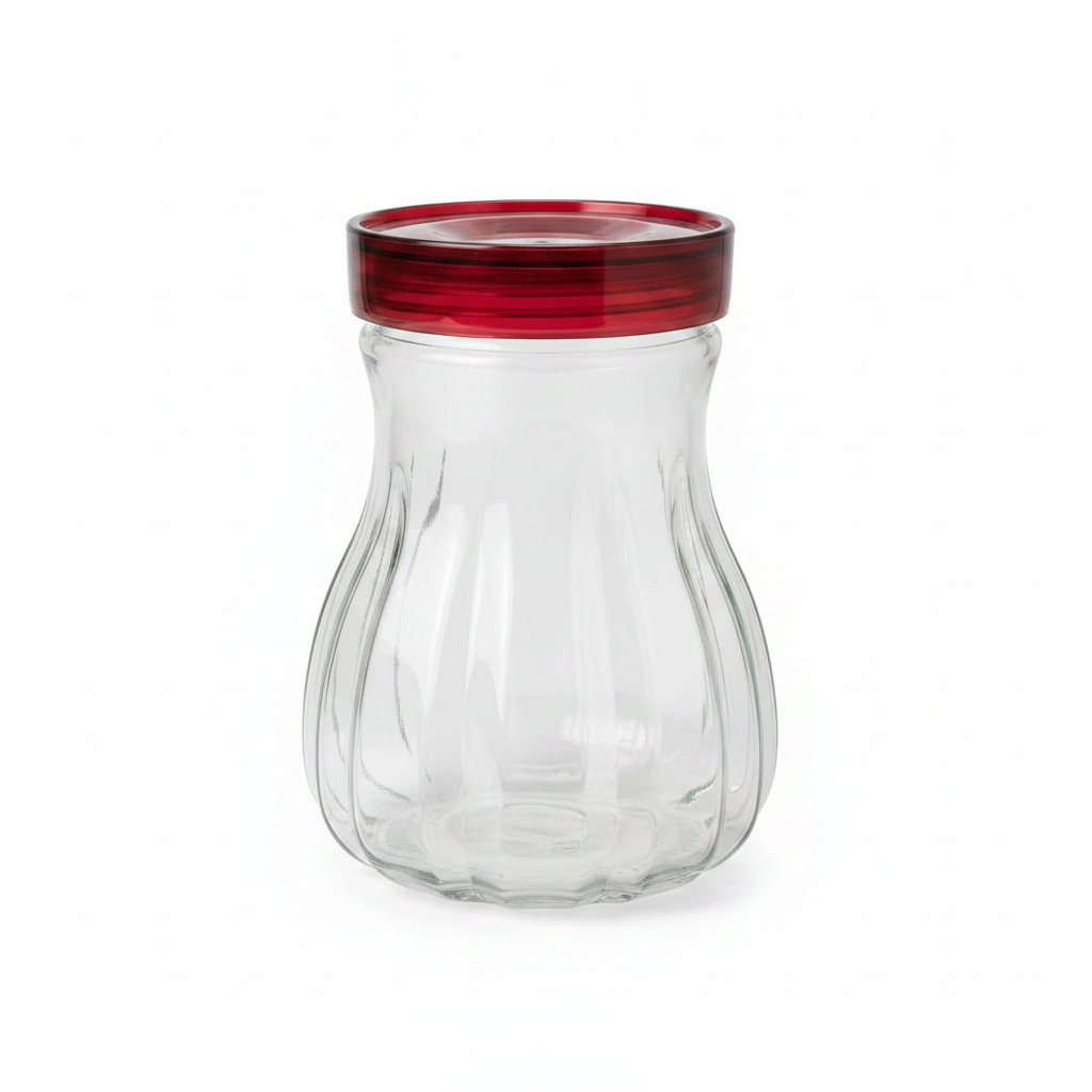 Glass Storage Jar with Red Lid 14×10cm / 18×10cm / 20×10cm
