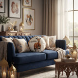 AKDC Gazal Round Decorative Cushion with Arabic Text Print – 45 cm Cotton with Synthetic Leather