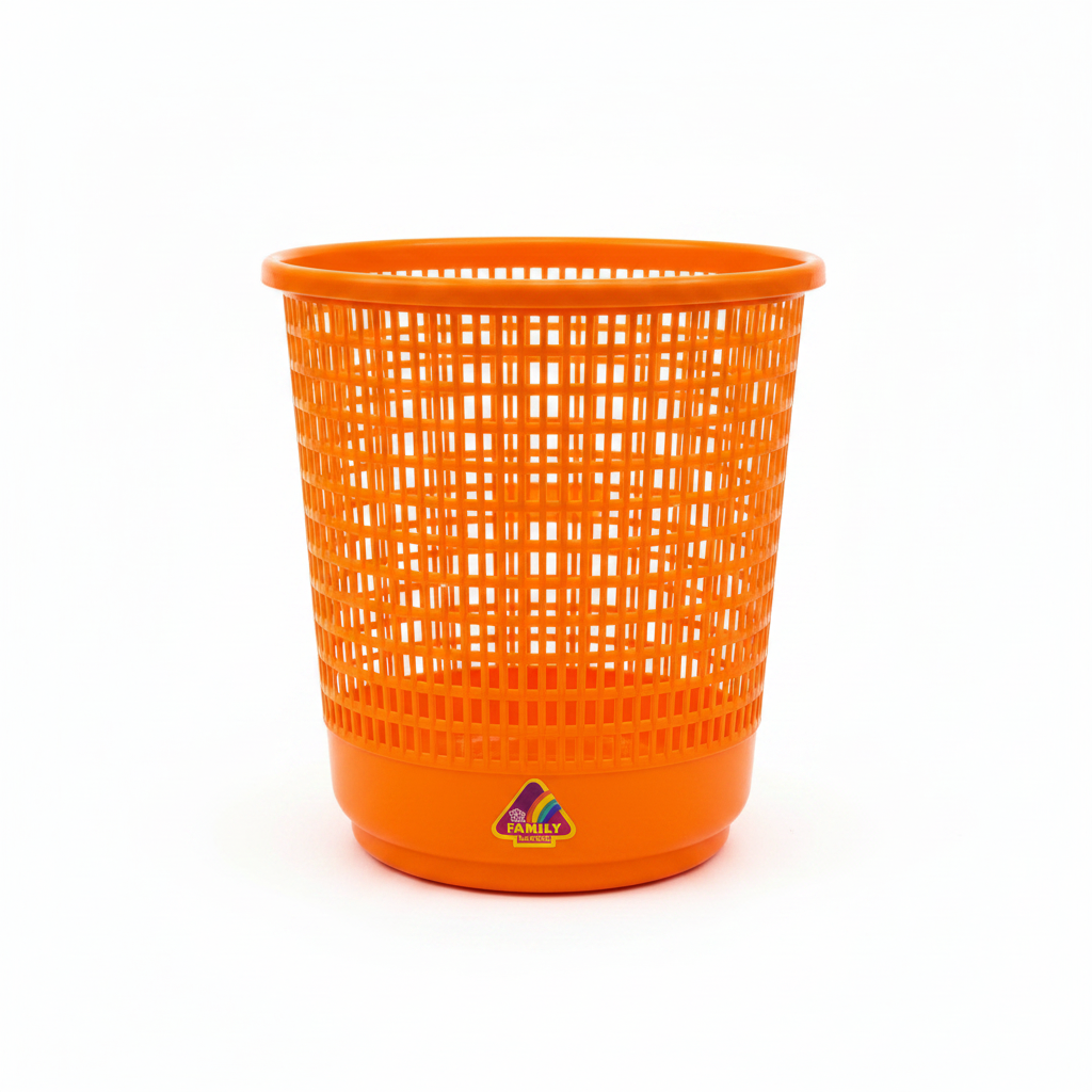 Family Round Plastic Dust Bin — 30×28 cm -  Blue / Green / Orange
