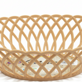 Exclusive Plastic Cane-Style Woven Design Oval Basket - 30×22 cm - Beige / Brown / White