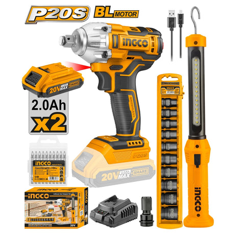 INGCO 20V Cordless Lithium - ion Impact Wrench Combo Kit(Impact Wrench, Work Lamp, Impact Socket set) - COSLI23011 - Al Kabayel Discount CentreINGCO 20V Cordless Lithium - ion Impact Wrench Combo Kit(Impact Wrench, Work Lamp, Impact Socket set) - COSLI23011Power ToolsINGCOAl Kabayel Discount Centre