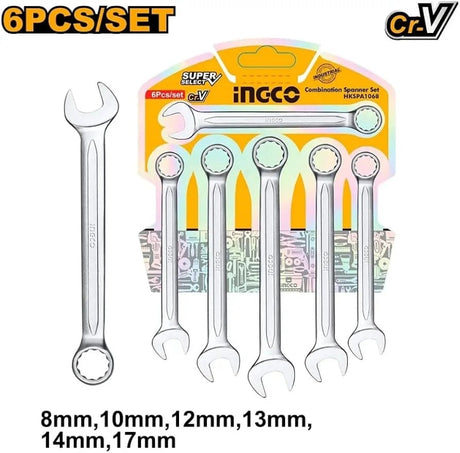 Ingco 6 - Piece Combination Spanner Set, Chrome Vanadium Steel - Al Kabayel Discount CentreIngco 6 - Piece Combination Spanner Set, Chrome Vanadium SteelToolsINGCOAl Kabayel Discount Centre