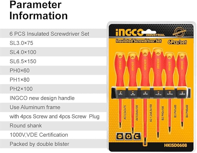 INGCO 6pcs Insulated Screw Driver Set, - Al Kabayel Discount CentreINGCO 6pcs Insulated Screw Driver Set,Hand ToolsINGCOAl Kabayel Discount Centre