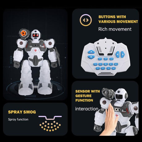 Intelligent Robot Infrared Remote Control Robot, Spray Smog, Shooting Bullet, Program Function, Dancing, Auto Display, 2.0 Machine - Al Kabayel Discount CentreIntelligent Robot Infrared Remote Control Robot, Spray Smog, Shooting Bullet, Program Function, Dancing, Auto Display, 2.0 MachineRemote Control toysINTELLIGENT ROBOTAl Kabayel Discount Centre