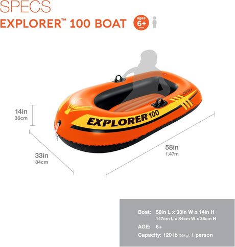 Intex Explorer 100 Inflatable Boat – Single Person Dinghy with Dual Air Chambers & Sporty Design 147*84*36 CM - Al Kabayel Discount CentreIntex Explorer 100 Inflatable Boat – Single Person Dinghy with Dual Air Chambers & Sporty Design 147*84*36 CMPools & waterplay toysINTEXAl Kabayel Discount Centre