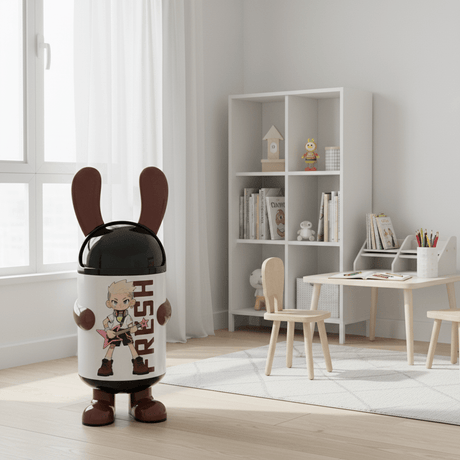 Italo Cartoon Character Plastic Trash Can with Black Lid – White & Brown, 70cm - Al Kabayel Discount CentreItalo Cartoon Character Plastic Trash Can with Black Lid – White & Brown, 70cmOrganizers & AccessoriesITALOAl Kabayel Discount Centre