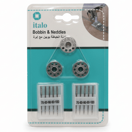 Italo Sewing Machine Bobbin & Needle Set – 3 Bobbins + 10 Needles (Sizes 70–100) - Al Kabayel Discount CentreItalo Sewing Machine Bobbin & Needle Set – 3 Bobbins + 10 Needles (Sizes 70–100)ITALOCraft SuppliesAl Kabayel Discount Centre