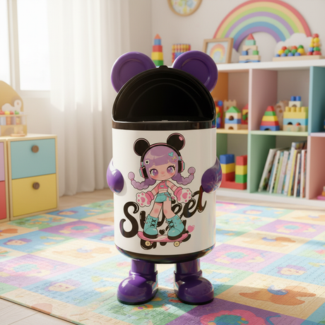 Italo Sweet Girl Cartoon Character Plastic Trash Can | 60cm | White & Purple with Black Lid - Al Kabayel Discount CentreItalo Sweet Girl Cartoon Character Plastic Trash Can | 60cm | White & Purple with Black LidOrganizers & AccessoriesITALOAl Kabayel Discount Centre