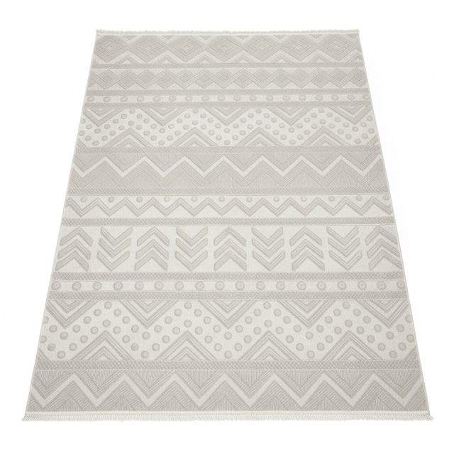 Jasmin Polypropylene Beige Carpet | Geometric Chevron & Dot Pattern | 250×350 cm | Made in Turkey | Stain-Resistant | Indoor Area Rug - Al Kabayel Discount CentreJasmin Polypropylene Beige Carpet | Geometric Chevron & Dot Pattern | 250×350 cm | Made in Turkey | Stain-Resistant | Indoor Area RugDoormatsJASMINAl Kabayel Discount Centre