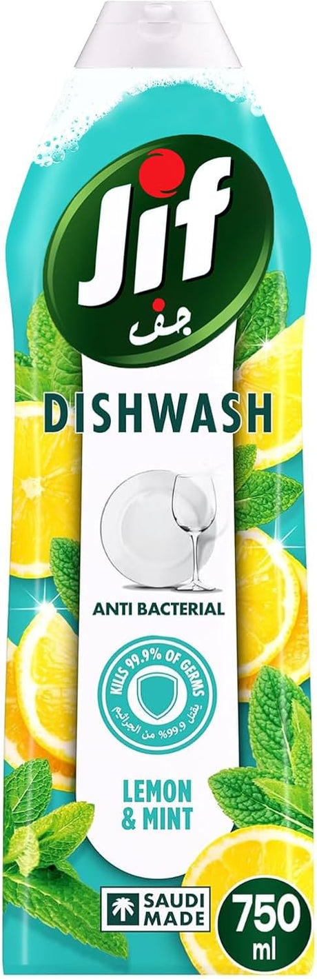 JIF Antibacterial Dishwashing liquid Lemon & Mint, for 100% Grease Removal, 750ml - Al Kabayel Discount CentreJIF Antibacterial Dishwashing liquid Lemon & Mint, for 100% Grease Removal, 750mlHousehold CleaningJIFAl Kabayel Discount Centre