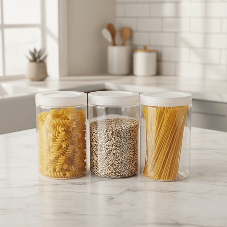 Jiham 3-Piece Clear Plastic Storage Jar Set - 750ml - 8.5 × 14 cm - Al Kabayel Discount CentreJiham 3-Piece Clear Plastic Storage Jar Set - 750ml - 8.5 × 14 cmJars & Food SaversJIHAMAl Kabayel Discount Centre