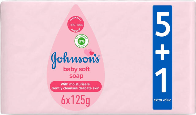 Johnson's Baby Soft Soap – Gentle & Moisturising Bar | 6 x 125g | 5+1 Free | Hypoallergenic | No Parabens | No Dyes - Al Kabayel Discount CentreJohnson's Baby Soft Soap – Gentle & Moisturising Bar | 6 x 125g | 5+1 Free | Hypoallergenic | No Parabens | No DyesBaby ProductsJOHNSON'SAl Kabayel Discount Centre