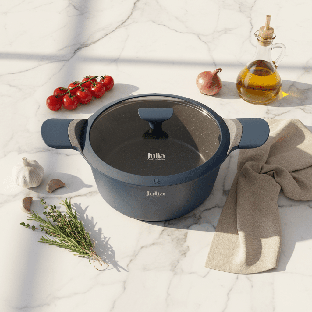 Julia Blue Casserole with Glass Lid - Non-Stick Grey Marble Coating - 32cm - Al Kabayel Discount CentreJulia Blue Casserole with Glass Lid - Non-Stick Grey Marble Coating - 32cmCasserolesJULIAAl Kabayel Discount Centre
