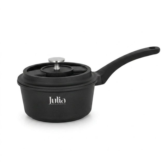 Julia Cast Tec Non-Stick Sauce Pan with Aluminium Lid – 18cm - Al Kabayel Discount CentreJulia Cast Tec Non-Stick Sauce Pan with Aluminium Lid – 18cmFrying Pans & SkilletsJULIAAl Kabayel Discount Centre