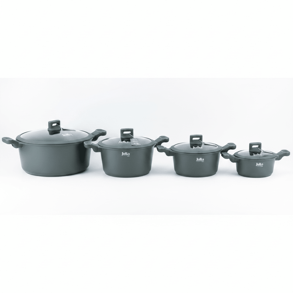 Julia Cookware Set 8-Piece – Green Finish - Non-Stick Durable Casserole Pots with Glass Lids for Everyday Cooking - Al Kabayel Discount CentreJulia Cookware Set 8-Piece – Green Finish - Non-Stick Durable Casserole Pots with Glass Lids for Everyday CookingCookware SetJULIAAl Kabayel Discount Centre