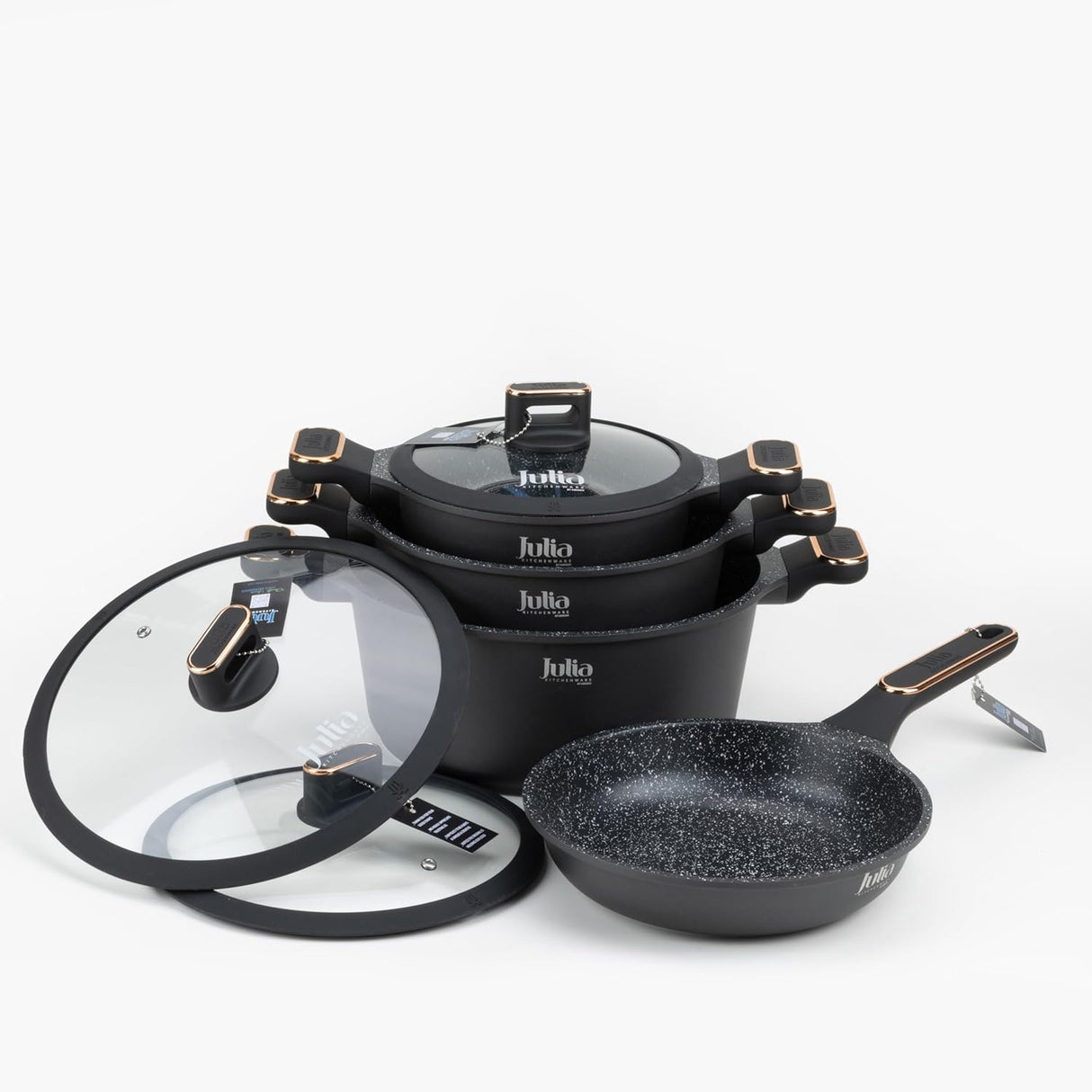 Julia Elite - Pro Plus Cookware Set 7 Pieces - Black - Al Kabayel Discount CentreJulia Elite - Pro Plus Cookware Set 7 Pieces - BlackCookware SetJULIAAl Kabayel Discount Centre