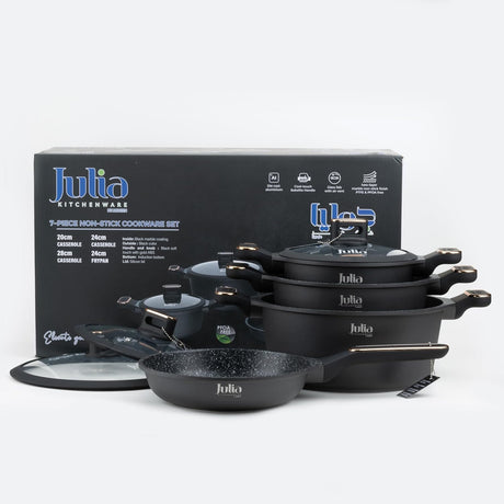 Julia Elite - Pro Plus Cookware Set 7 Pieces - Black - Al Kabayel Discount CentreJulia Elite - Pro Plus Cookware Set 7 Pieces - BlackCookware SetJULIAAl Kabayel Discount Centre