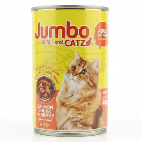 Jumbo Catz Adult Cat Food – Salmon Chunks in Gravy | 400g - Al Kabayel Discount CentreJumbo Catz Adult Cat Food – Salmon Chunks in Gravy | 400gPet SuppliesJUMBO CATZAl Kabayel Discount Centre