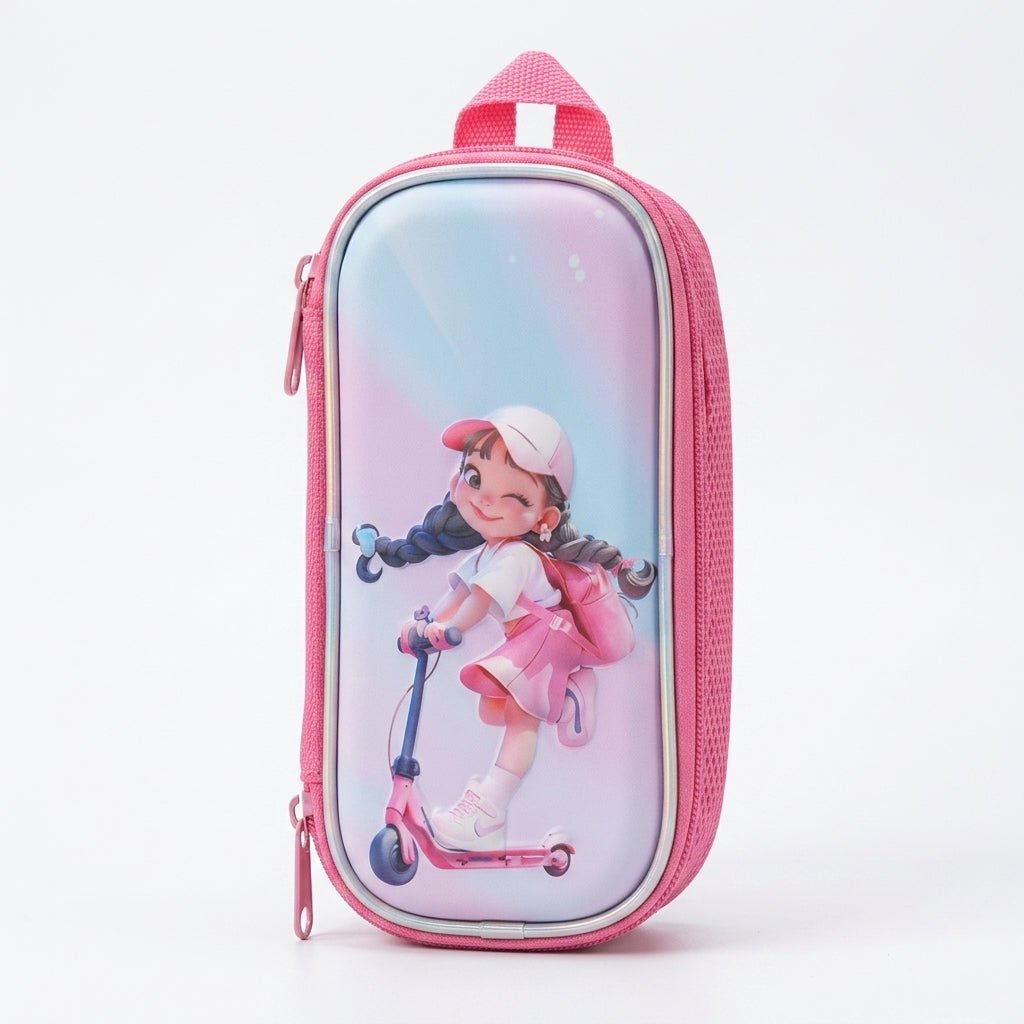 Kanari 3-Piece Trolley School Bag Set 16 Inch – Scooter Girl Print – Pink (Trolley Bag + Lunch Bag + Pencil Pouch) - Al Kabayel Discount CentreKanari 3-Piece Trolley School Bag Set 16 Inch – Scooter Girl Print – Pink (Trolley Bag + Lunch Bag + Pencil Pouch)School BagsKANARIAl Kabayel Discount Centre