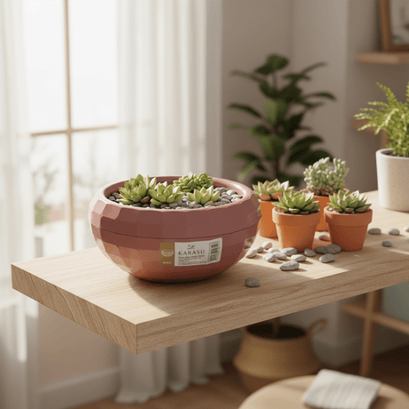 Karasu Geometric Plastic Planter Bowl - 0.7L - Rose / Grey - Al Kabayel Discount CentreKarasu Geometric Plastic Planter Bowl - 0.7L - Rose / GreyFlower VaseKARASUAl Kabayel Discount Centre