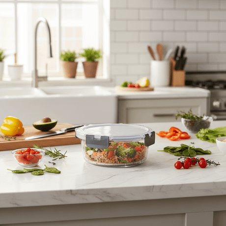 Kitchen Mark Borosilicate Glass Lunch Box with Locking Lid – 950ml - Al Kabayel Discount CentreKitchen Mark Borosilicate Glass Lunch Box with Locking Lid – 950mlLunch BoxKITCHEN MARKAl Kabayel Discount Centre