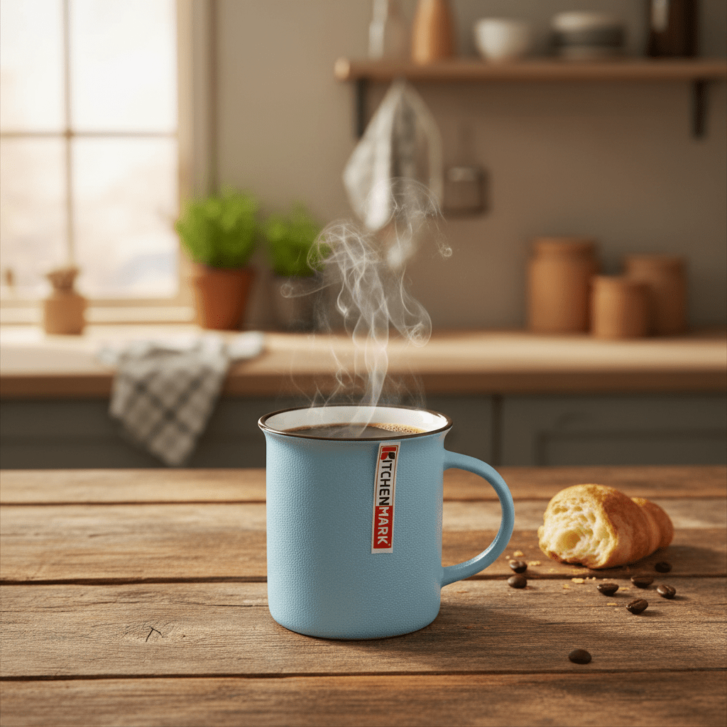 Kitchen Mark Classic Enamel Mug – Sky Blue with Brown Rim | 325ml - Al Kabayel Discount CentreKitchen Mark Classic Enamel Mug – Sky Blue with Brown Rim | 325mlMugsKITCHEN MARKAl Kabayel Discount Centre