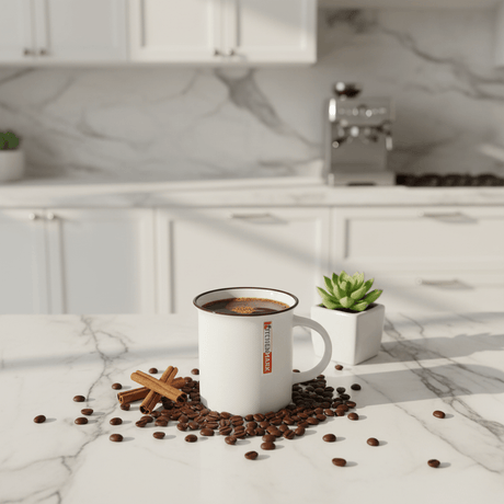 Kitchen Mark Classic White Enamel Mug with Brown Rim — 325ml - Al Kabayel Discount CentreKitchen Mark Classic White Enamel Mug with Brown Rim — 325mlMugsKITCHEN MARKAl Kabayel Discount Centre