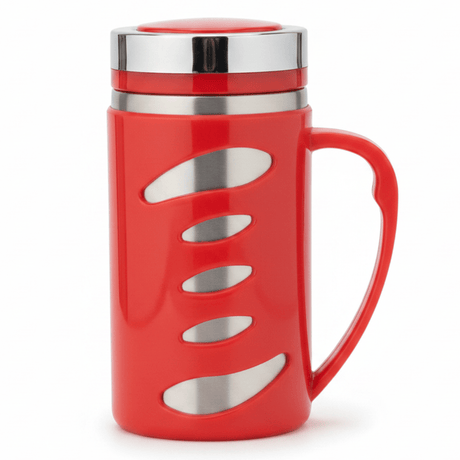 Kitchen Mark Red Insulated Slender Mug – 300ml | Stainless Steel & Plastic Travel Cup with Lid - Al Kabayel Discount CentreKitchen Mark Red Insulated Slender Mug – 300ml | Stainless Steel & Plastic Travel Cup with LidMugsKITCHEN MARKAl Kabayel Discount Centre