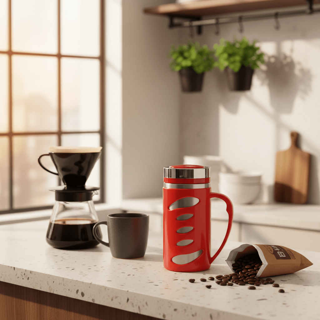 Kitchen Mark Red Insulated Slender Mug – 300ml | Stainless Steel & Plastic Travel Cup with Lid - Al Kabayel Discount CentreKitchen Mark Red Insulated Slender Mug – 300ml | Stainless Steel & Plastic Travel Cup with LidMugsKITCHEN MARKAl Kabayel Discount Centre