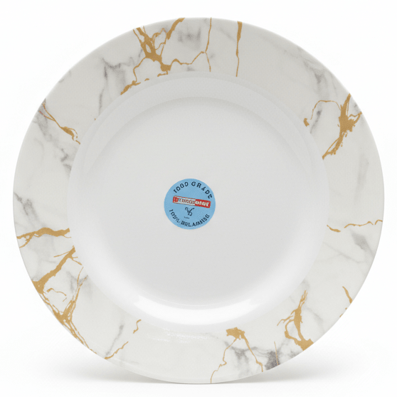 Kitchen Mark Round White Melamine Dinner Plate with Golden Shade Design, Elegant Serving Plate for Everyday Dining – 10 Inch - Al Kabayel Discount CentreKitchen Mark Round White Melamine Dinner Plate with Golden Shade Design, Elegant Serving Plate for Everyday Dining – 10 InchPlatesKITCHEN MARKAl Kabayel Discount Centre