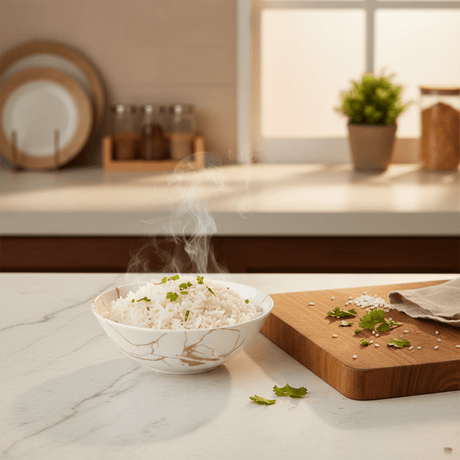Kitchen Mark Round White Melamine Rice Bowl with Golden Shade Design, Compact Bowl for Rice & Side Dishes – 4.5 Inch - Al Kabayel Discount CentreKitchen Mark Round White Melamine Rice Bowl with Golden Shade Design, Compact Bowl for Rice & Side Dishes – 4.5 InchBowlsKITCHEN MARKAl Kabayel Discount Centre