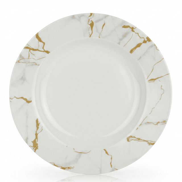 Kitchen Mark Round White Melamine Soup Plate with Golden Shade Design, Multipurpose Dining Plate – 9 Inch - Al Kabayel Discount CentreKitchen Mark Round White Melamine Soup Plate with Golden Shade Design, Multipurpose Dining Plate – 9 InchPlatesKITCHEN MARKAl Kabayel Discount Centre