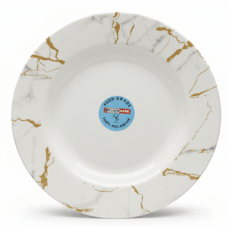 Kitchen Mark Round White Melamine Soup Plate with Golden Shade Design, Premium Quality Durable Tableware for Home & Restaurant Use – 8 Inch - Al Kabayel Discount CentreKitchen Mark Round White Melamine Soup Plate with Golden Shade Design, Premium Quality Durable Tableware for Home & Restaurant Use – 8 InchPlatesKITCHEN MARKAl Kabayel Discount Centre