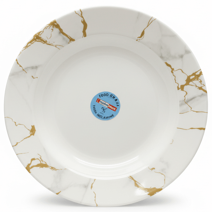 Kitchen Mark Round White Melamine Soup Plate with Golden Shade Design, Strong & Break - Resistant Serving Plate – 11 Inch - Al Kabayel Discount CentreKitchen Mark Round White Melamine Soup Plate with Golden Shade Design, Strong & Break - Resistant Serving Plate – 11 InchPlatesKITCHEN MARKAl Kabayel Discount Centre