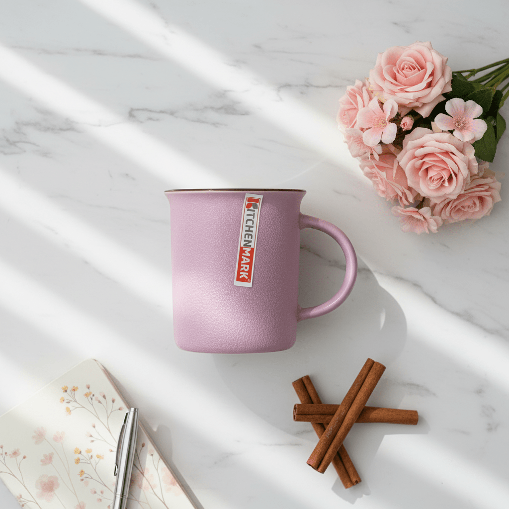 Kitchen Mark Vintage Enamel - Style Ceramic Mug — Dusty Pink | 325ml | Brown Rim - Al Kabayel Discount CentreKitchen Mark Vintage Enamel - Style Ceramic Mug — Dusty Pink | 325ml | Brown RimMugsKITCHEN MARKAl Kabayel Discount Centre
