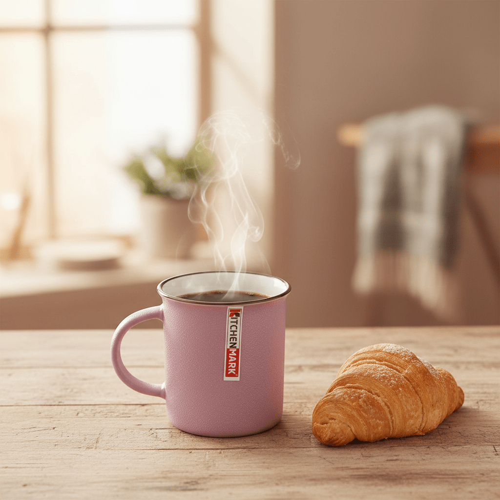 Kitchen Mark Vintage Enamel - Style Ceramic Mug — Dusty Pink | 325ml | Brown Rim - Al Kabayel Discount CentreKitchen Mark Vintage Enamel - Style Ceramic Mug — Dusty Pink | 325ml | Brown RimMugsKITCHEN MARKAl Kabayel Discount Centre