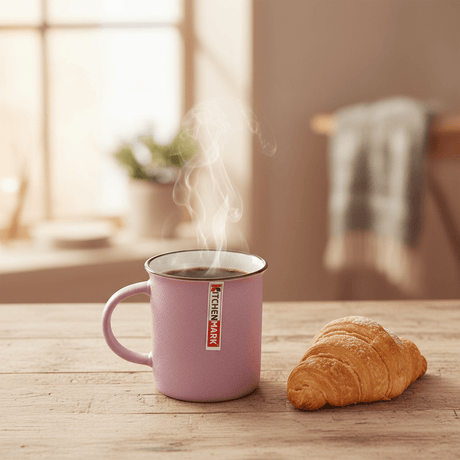 Kitchen Mark Vintage Enamel - Style Ceramic Mug — Dusty Pink | 325ml | Brown Rim - Al Kabayel Discount CentreKitchen Mark Vintage Enamel - Style Ceramic Mug — Dusty Pink | 325ml | Brown RimMugsKITCHEN MARKAl Kabayel Discount Centre