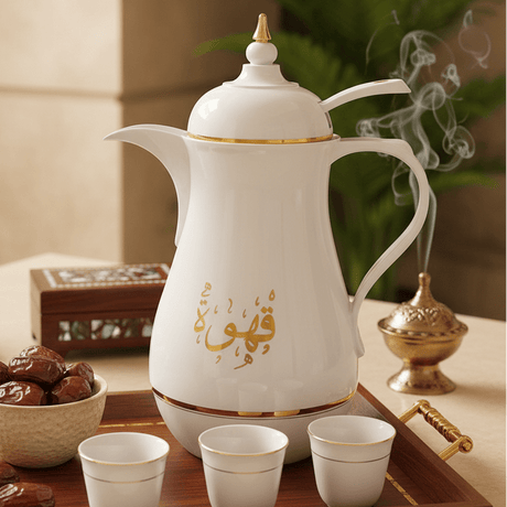 Kitchenmark 1 Liter Thermal Vacuum Flask – White with Gold 'Coffee' Lettering – Elegant Beverage Server - Al Kabayel Discount CentreKitchenmark 1 Liter Thermal Vacuum Flask – White with Gold 'Coffee' Lettering – Elegant Beverage ServerThermosKITCHENMARKAl Kabayel Discount Centre