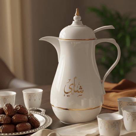 Kitchenmark 1 Liter Thermal Vacuum Flask – White with Gold 'Tea' Lettering – Insulated Coffee & Tea Server - Al Kabayel Discount CentreKitchenmark 1 Liter Thermal Vacuum Flask – White with Gold 'Tea' Lettering – Insulated Coffee & Tea ServerThermosKITCHENMARKAl Kabayel Discount Centre