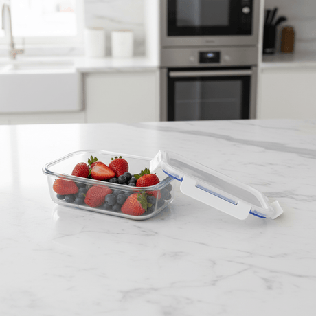 Kitchenmark Rectangular Glass Food Storage Container with Airtight Lid – Compact and Practical – 640 ml - Al Kabayel Discount CentreKitchenmark Rectangular Glass Food Storage Container with Airtight Lid – Compact and Practical – 640 mlFood ContainersKITCHEN MARKAl Kabayel Discount Centre
