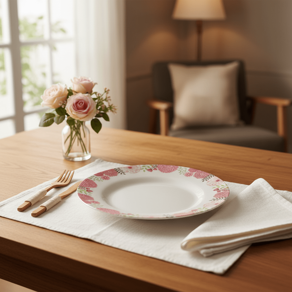 Kitchenmark White Melamine Dinner Plate – Pink Floral Design | 10 Inch - Al Kabayel Discount CentreKitchenmark White Melamine Dinner Plate – Pink Floral Design | 10 InchPlatesKITCHENMARKAl Kabayel Discount Centre
